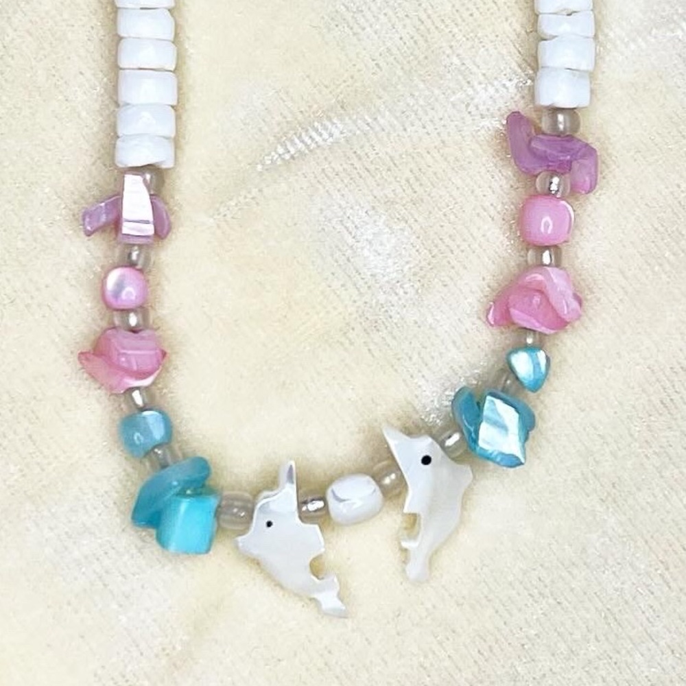 Pastel Shell Mother of Pearl Dolphin Fetish Totem Bracelet